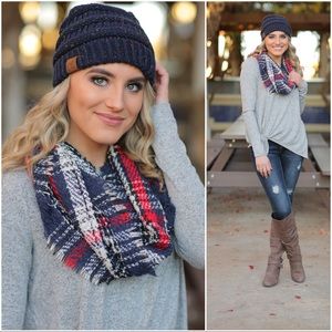 Navy Plaid Super Soft Infinity Scarf